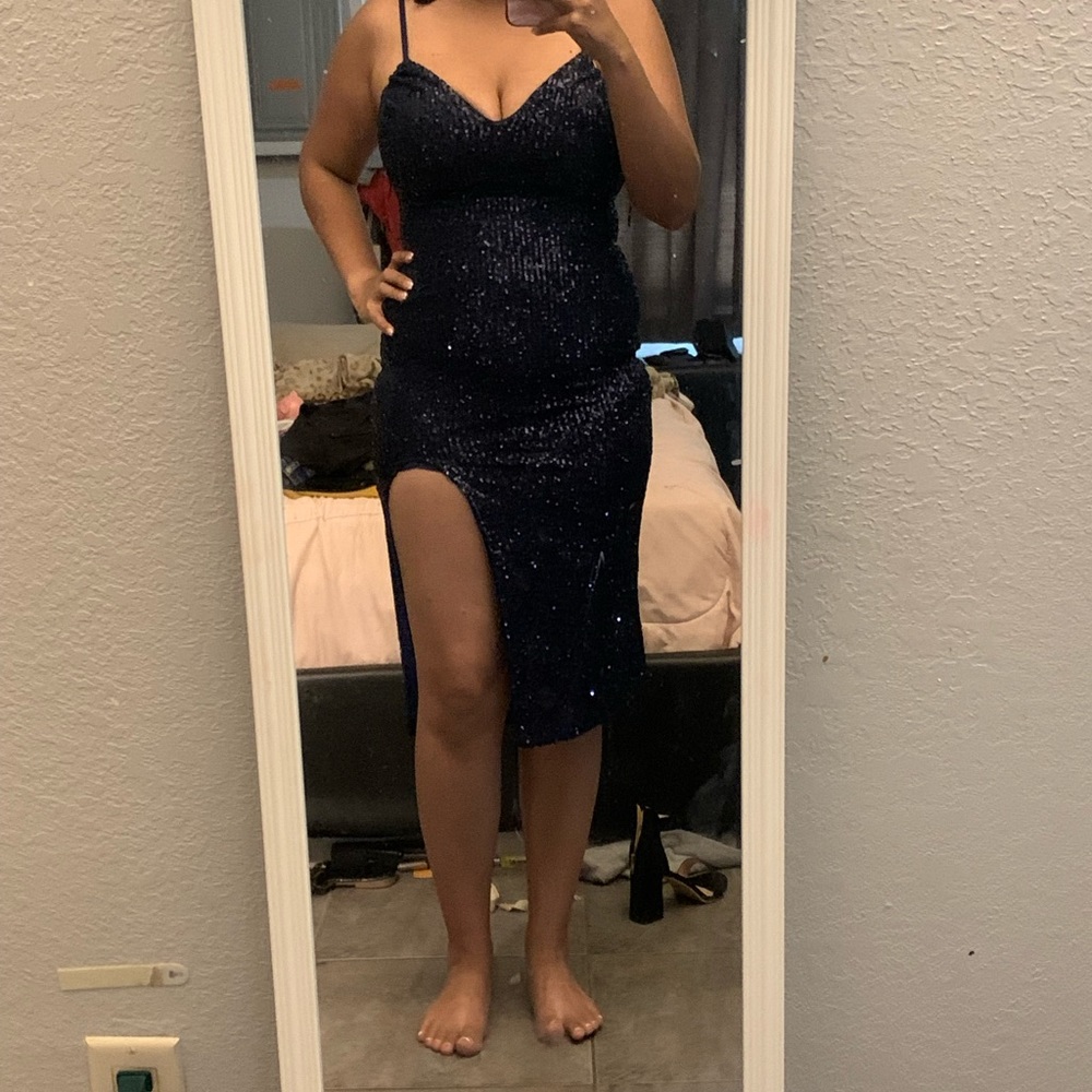 Navy Blue Sequins Dress